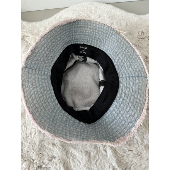 David and Young Bucket Hat  Denim One Size Cotton Denim Blue Pink Raw Hem - Picture 4 of 4